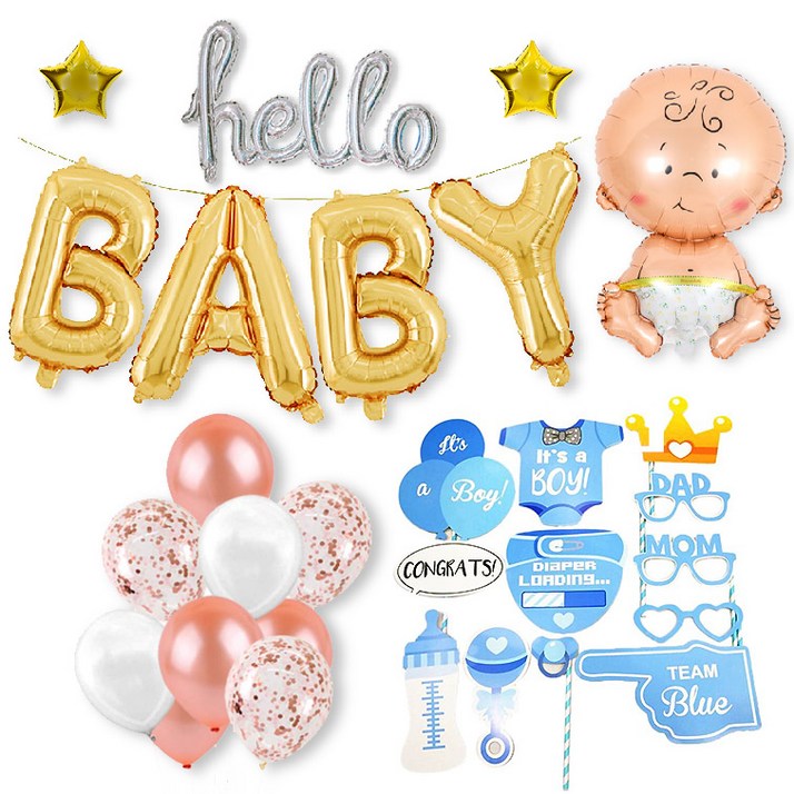 올리브파티 베이비샤워 파티용품 블루남아 세트, 베이비골드