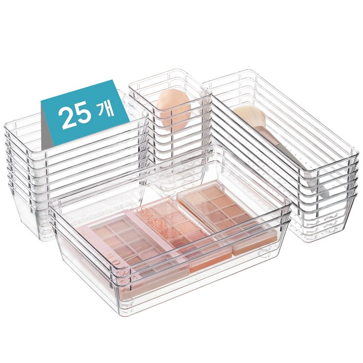 Vtopmart 조립식 다용도 서랍 정리 트레이 수납함 25p, 1세트, 투명