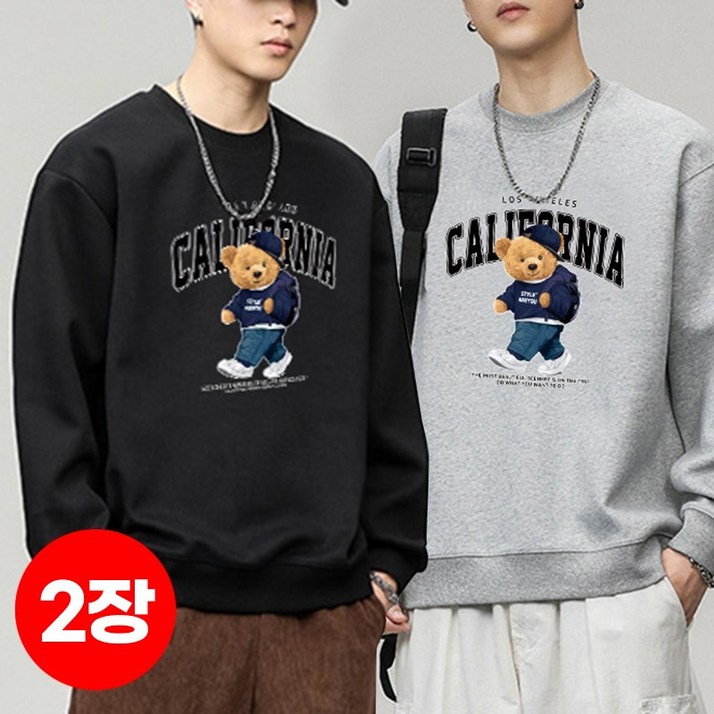 112장세트 스타일아유 베어 프린트 오버핏 맨투맨 캐주얼 편안한 남성용 긴팔 티셔츠 데일리룩 TS3063