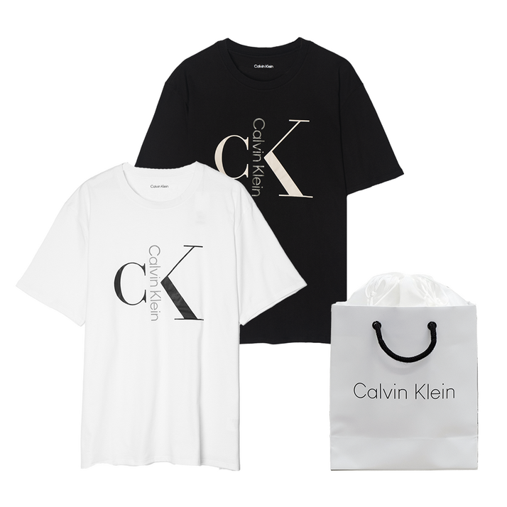 캘빈클라인 남여공용 기념일 선물용 프론트 빅 로고 디자인 반팔티 (쇼핑백 포함 상품)
