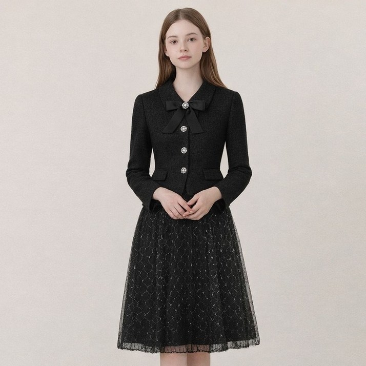 [백화점상품] 케네스레이디 원피스 트위드 탑 리본 포인트 세련된 정장 브랜드