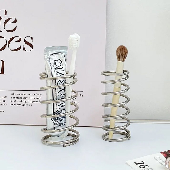 디자이너 실버 스프링 모양 수납컵 치약컵 미니 화장대 필통 고급스러운 다용도 오너먼트 스프링 모양 칫솔잔 커플세트 실버 스프링컵, 디자이너 치약컵,필통, 미니 화병,