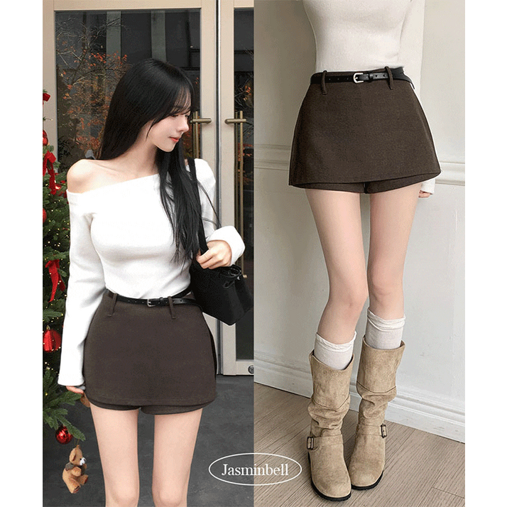 자스민벨 모드 벨트세트 옆 트임 모직 스커트 팬츠 치마바지 콘솔지퍼 데일리룩 겨울스커트/겨울치마/겨울하의/연말룩