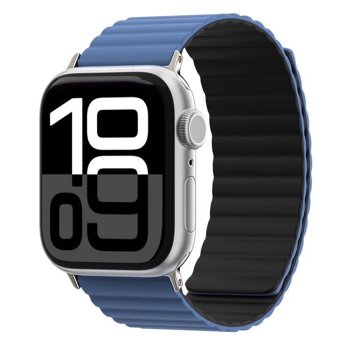 케이맥스 애플워치 호환 경량 실리콘 마그네틱 투톤 스트랩 밴드, Blue black44454649mmML, 1개