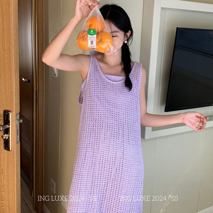 ASURE 여성 니트 나시 원피스 민소매 레이어드 펀칭 롱원피스