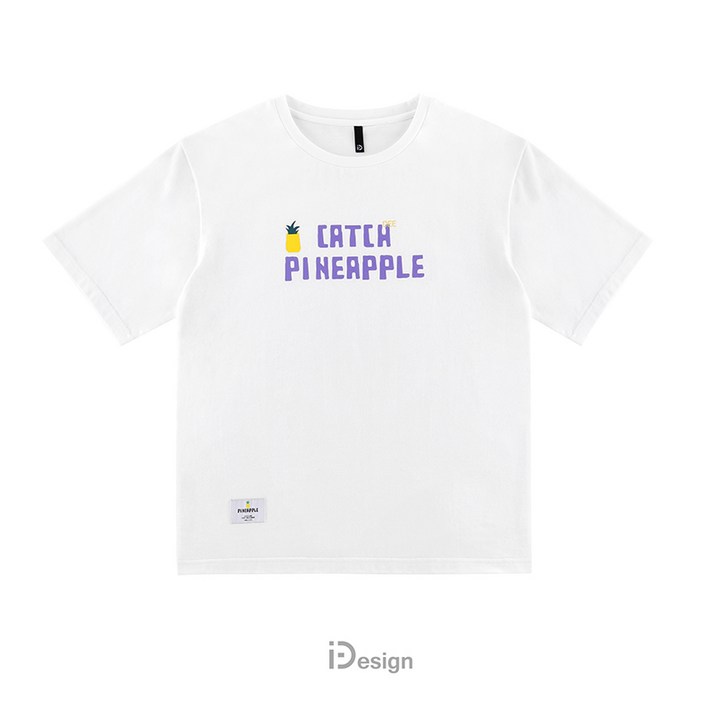 CATCHDEE 오리지널 디자인 신선하고 인기있는 보라색 PINEAPPLE 파인애플 화이트 반팔 티셔츠 남성용