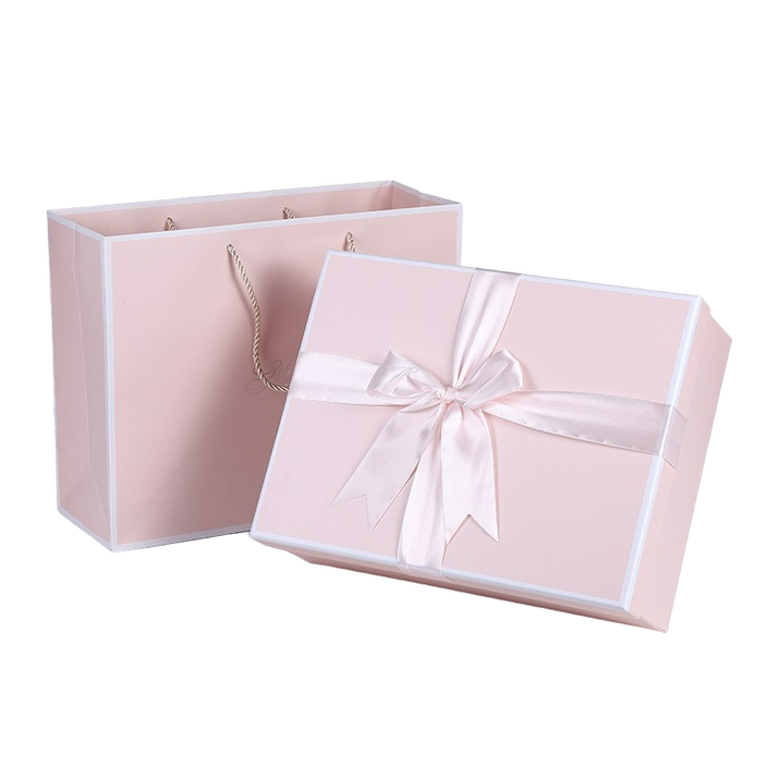 올디디 파스텔 리본 선물상자 중 + 쇼핑백 세트, 1세트, 핑크