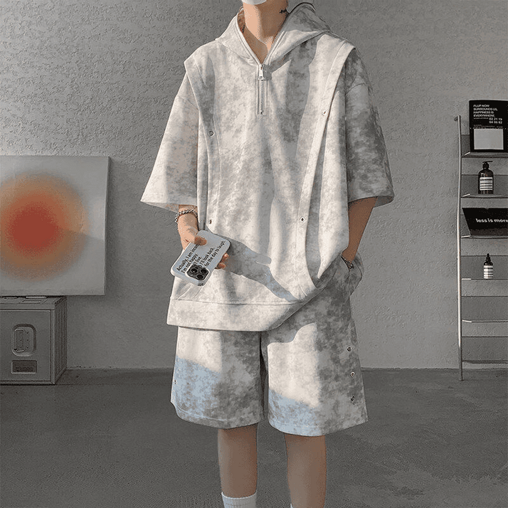 남자 여름 트레이닝복 세트 반팔 후드티 쇼츠 편안한 스타일 패션 트렌디한 코디 JS