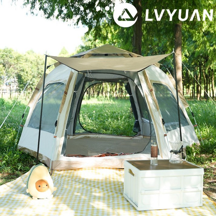 루앤 원터치텐트 전체개방 그늘막 육각 대형 돔텐트, 혼합색상, 56인용