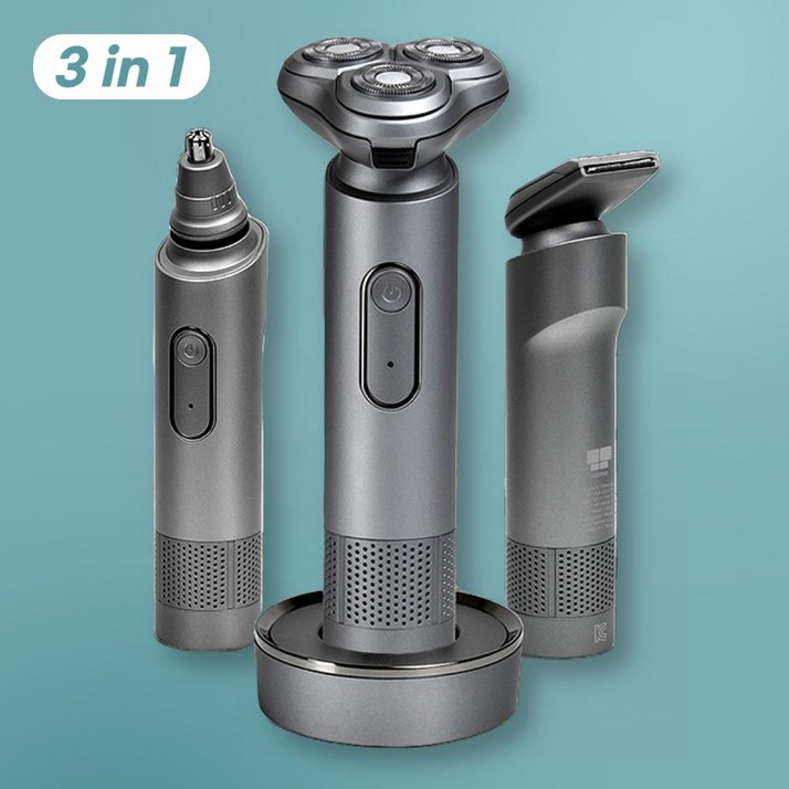 네뷔 3 IN 1 멀티 전동 전기면도기 코털제거기 구렛나루정리 미니 수염트리머 전자 자동 남자 청소년 휴대용, 메탈 그레이