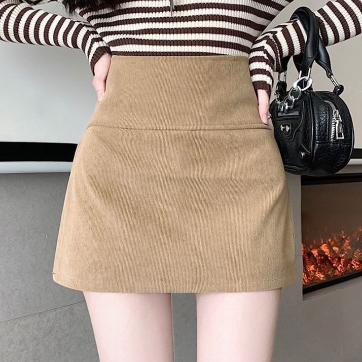 COSYEVNO 여성 봄여름 코듀로이 사이드 슬릿 미니 스커트 BCXdq6