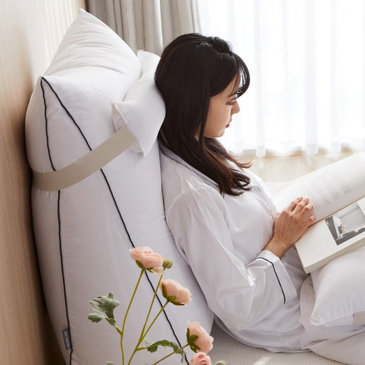 네모라인 국내생산 높이75cm 롱 삼각쿠션+보조쿠션세트(솜포함) 등쿠션, 화이트