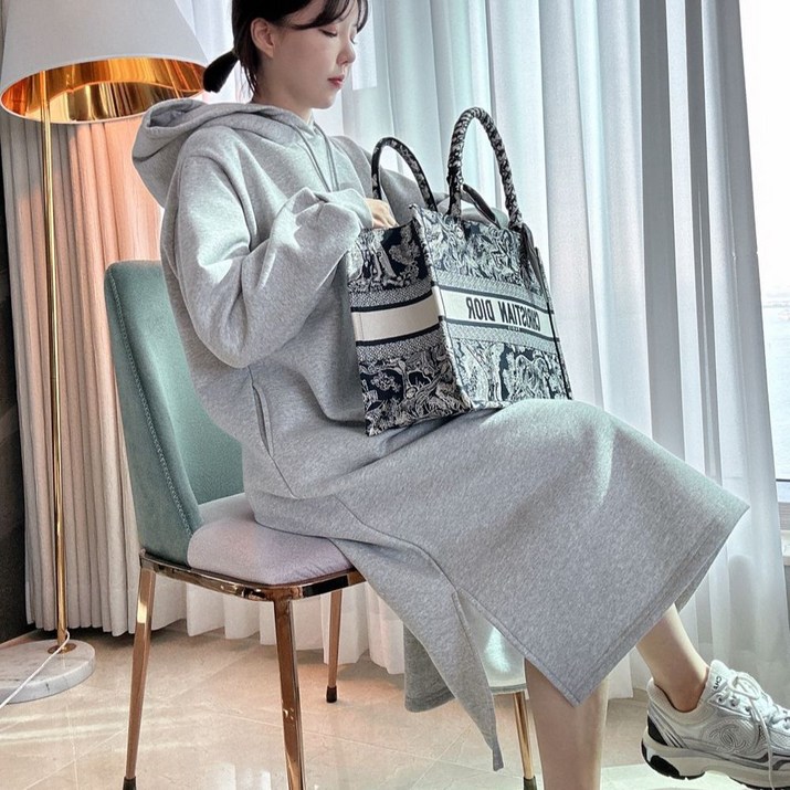 [쥐베리 자체제작] 기모 후드원피스,롱 원피스,데일리룩,꾸안꾸룩,프리사이즈후드원피스