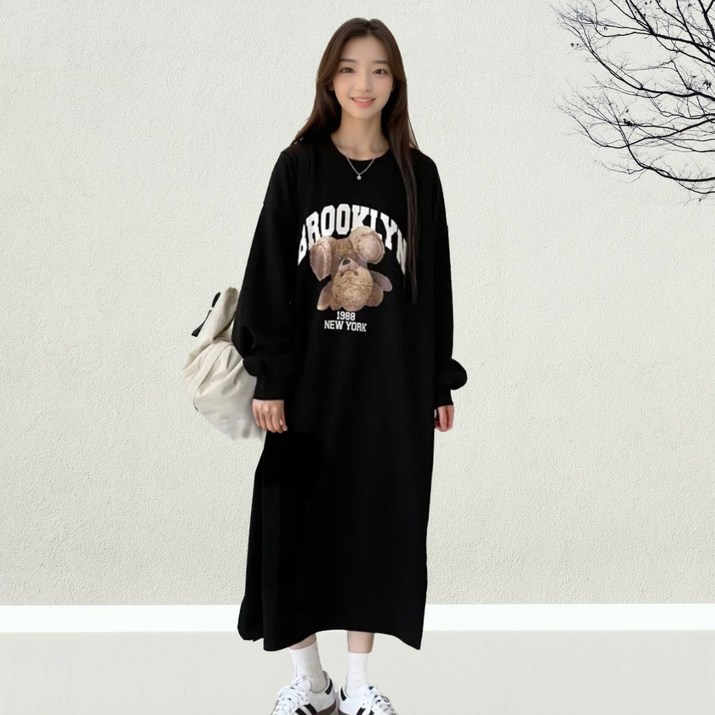 핀트리 가을 겨울 봄 긴팔 루즈핏 빅사이즈 오버핏 롱 원피스 마실룩 편한 캐주얼 임산부 홈웨어 잠옷 실내복 3 colors