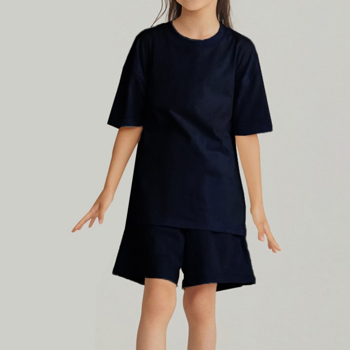 아이크레용 아동용 통기성 루즈핏 순면 반팔 티셔츠 + 반바지 세트