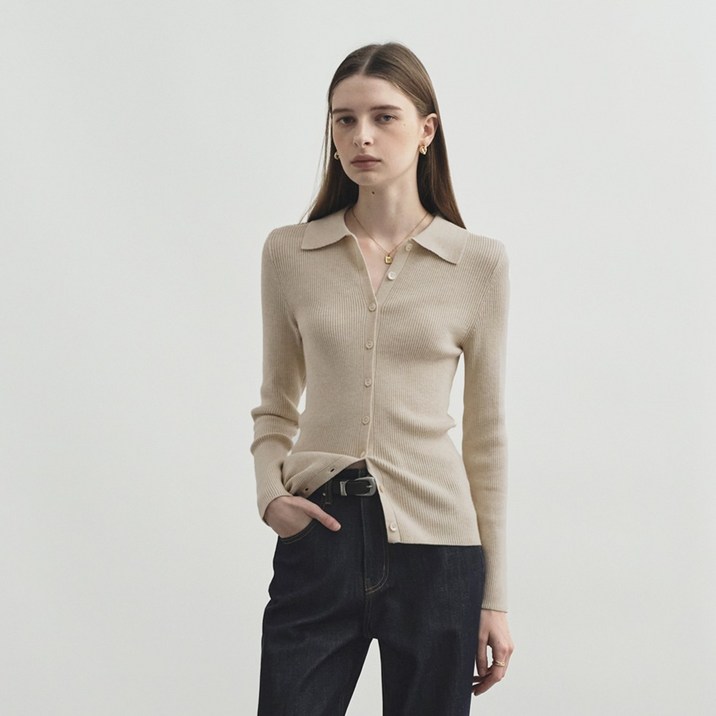 몽돌 여성용 골지 카라 가디건 MDCD035