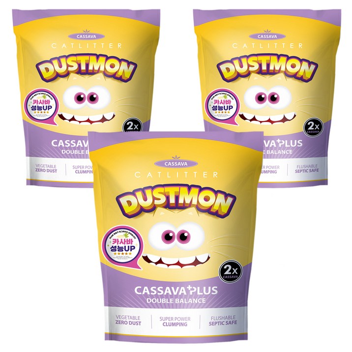 더스트몬 카사바 플러스 더블 밸런스 고양이 모래, 5L, 3개, 무향