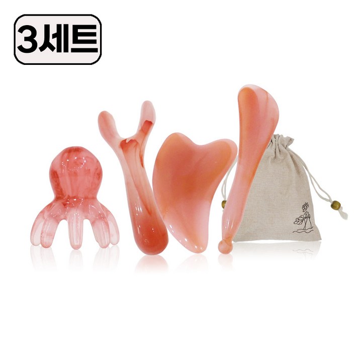 다르앤 괄사 마사지 4종세트 두피 바디 얼굴 콧대 승모근 종아리 전신 마사지기, 괄사4종, 3세트