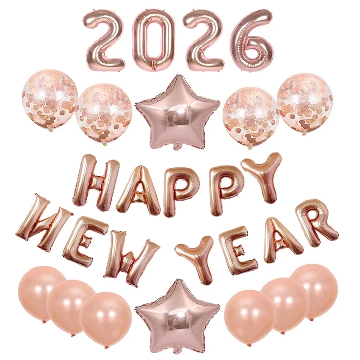 1세트 16인치 블랙 로즈골드 실버 2026 해피 뉴 이어 알루미늄 호일 풍선 크리스마스 홈 파티 장식 용품
