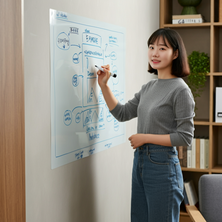 특허 받은 붙이는 화이트보드 3초 탈부착 대형 메모보드