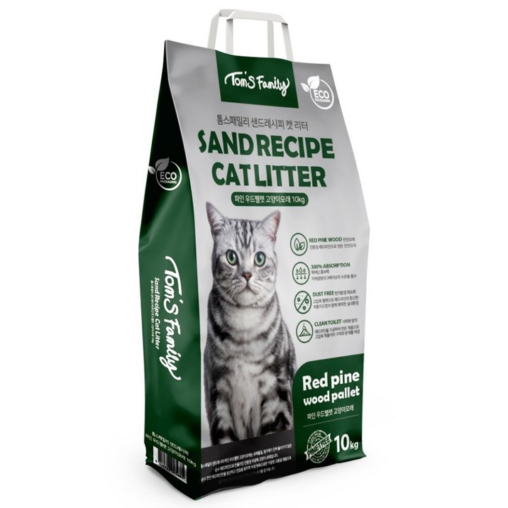 톰스패밀리 샌드레시피 캣 리터 파인 우드펠렛 흡수형 고양이모래, 10kg, 1개, 무향
