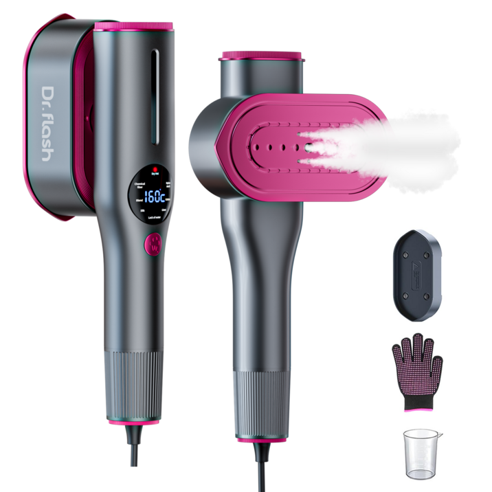 Dr.flash 핸디형 스팀다리미 6가지 모델 여행용 휴대용 핸드 미니 스팀 다리미 2in1 회전 헤드, 그레이, ADY-22A889A