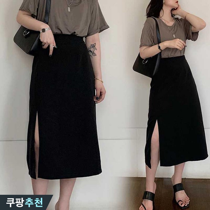 (25년 신상) 100kg까지 빅사이즈 여성 블랙 트임 하이웨이스트 a라인 스커트 여름 편한 롱 비대칭 날씬해보이는 디자인 패션 심플 베이직 데일리 캐주얼 이쁜 우아한 스커트