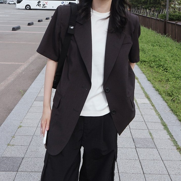 (국내 자체 제작)(당일 발송) 투버튼 반팔 자켓 (10color)