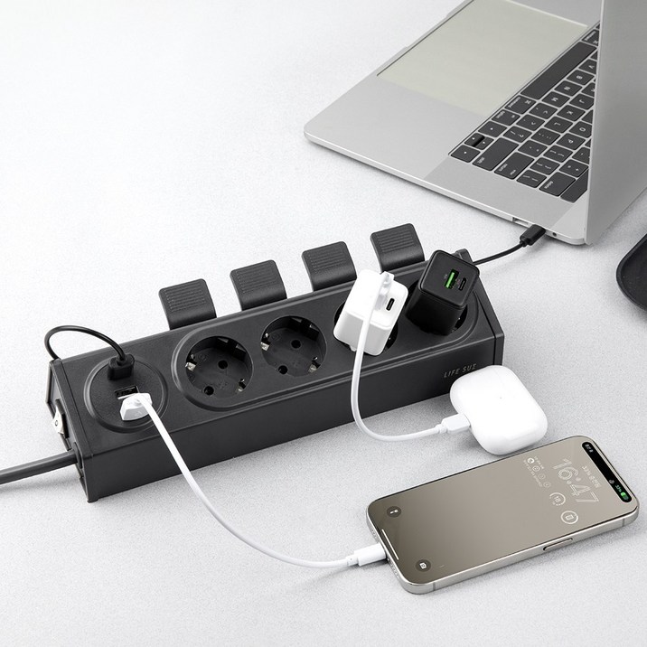 라이프썸 이지클릭 USB 멀티탭 4구 3포트 3M (LFS-HA) 3종 택1 눌러뽑는 멀티탭 4000W 고용량, 1개, 다크그레이