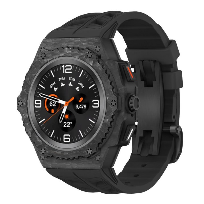 삼성 갤럭시워치8 클래식 호환 일체형 경량 카본 케이스 플루오로탄소 밴드 풀커버 보호 스트랩 시계줄 44/46mm, 블랙