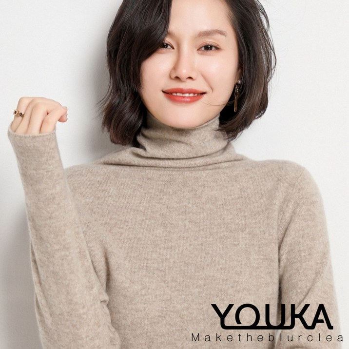 유카 가을 겨울 100 고급 캐시미어 목폴라 울 니트 티