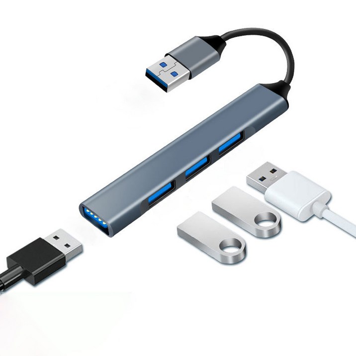 아이오네우스 USB A TO USB 4포트 슬림허브 HUBH4IN1, 회색