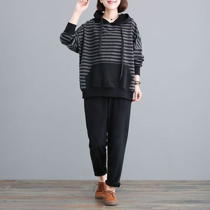 SELEAD 여성  트레이닝복 세트   츄리닝 상하의 세트 츄리닝 투피스 여성봄아우터 여성맨투맨+조거팬츠 빅 사이즈