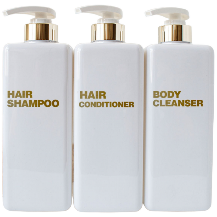 호텔 욕실 디스펜서 홈스토킹 샴푸 컨디셔너 바디워시통 800ml 공병 3종 세트, 1세트, 화이트 골드 해비