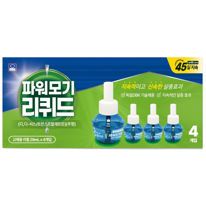 킬파프 파워리퀴드(액체) 전자 모기향 45일(29ml) 리필 4개팩