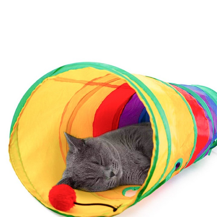 고양이 숨숨집 터널 무지개 색 통로 장난감 놀이터