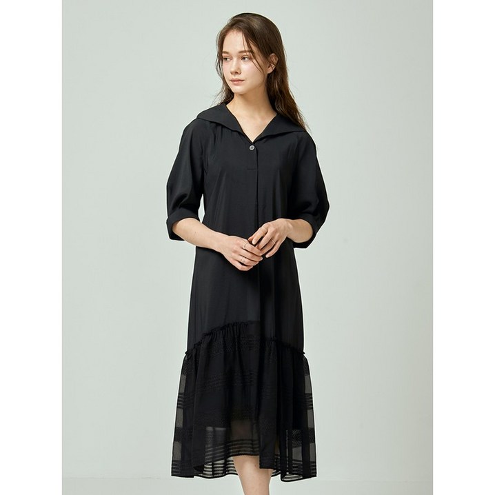 EnC 블랙 레이온 밑단 배색 카라 원피스 ENOW32561AP354783474 마감임박 EnC 블랙 레이온 밑단 배색 카라 원피스 ENOW32561AP354783474 마감임박