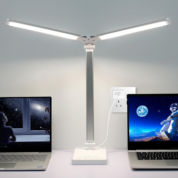 Shipshape 데스크톱 스탠드 학습용 LED 와이드 스탠드 학습 조명 스탠드 조정 가능 시력 보호 수납 필통 USB 케이블, 흰색