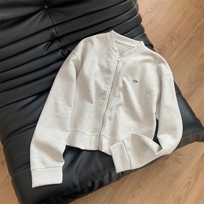 POMTOR 여성 봄 가을 긴팔 캐주얼 야구복 데일리 루즈핏 단색 지퍼 자켓