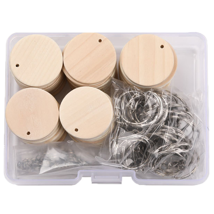 코히모 타공형 미술 공예 열쇠고리 만들기 나무 원판 50p  키링 50p  고리 50p DIY 키트 세트 4W064, 혼합색상, 1세트