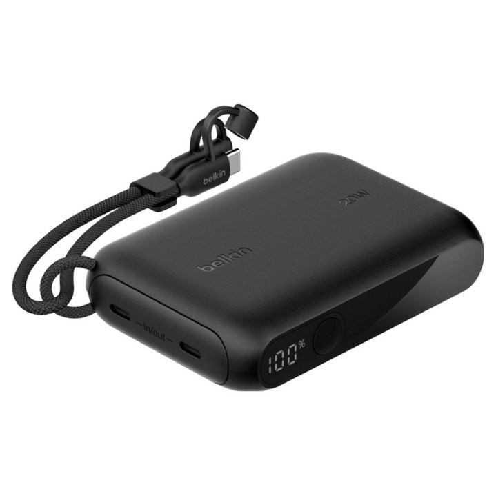 벨킨 디스플레이형 10K 20W 고속 충전 탈착형 보조배터리 10000mAh + USB C 케이블 세트, 블랙, BPB027fqBK