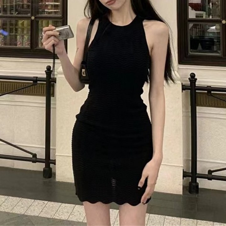 아이엠몽 여성용 시에로 니트 홀터 슬림 미니 원피스