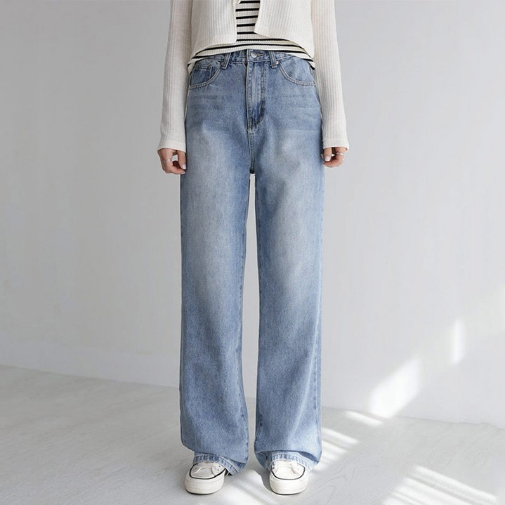 앤드스타일 여성용 숏/기본/롱 기장 딱맞진 6탄 3D워싱 와이드 데님 팬츠 264369