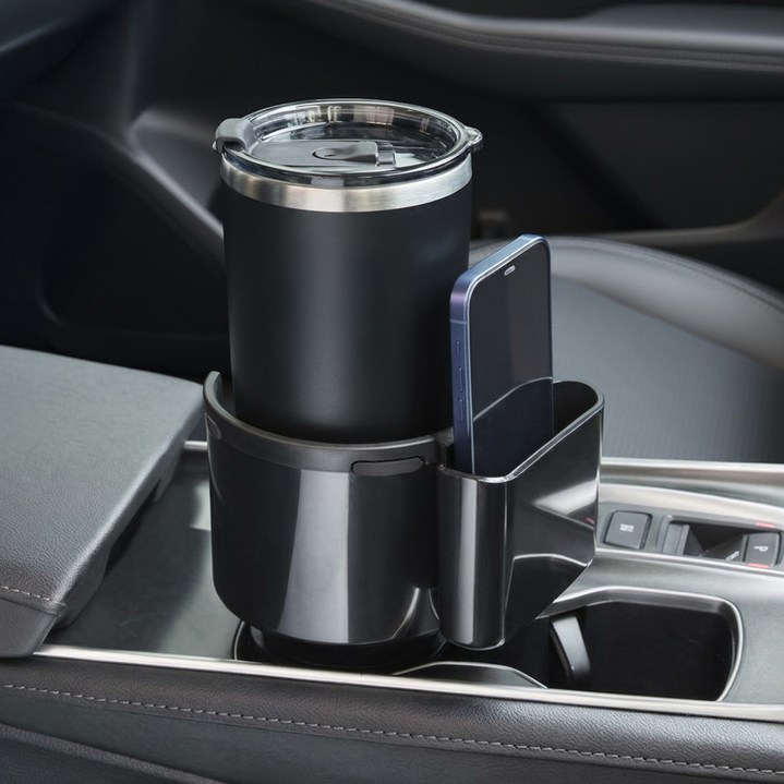 대한 차량 대용량 텀블러 거치대 컵홀더 스마트폰 보관 확장형, 블랙, 1개