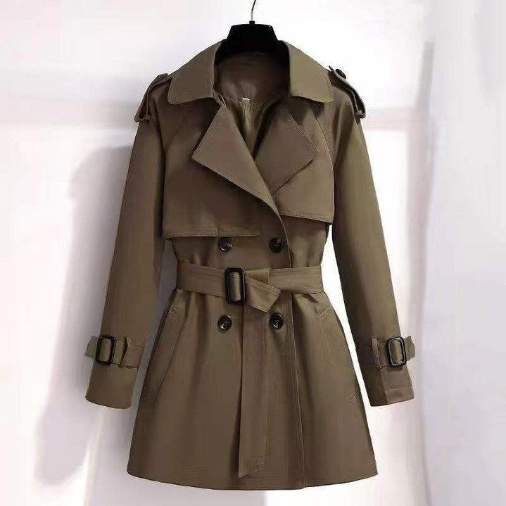 COSYEVNO 여성 코트 여성 봄 가을 숏 트렌치코트 작은 키용 미디움 기장 영국 스타일 루즈핏 슬림핏 캐주얼 아우터