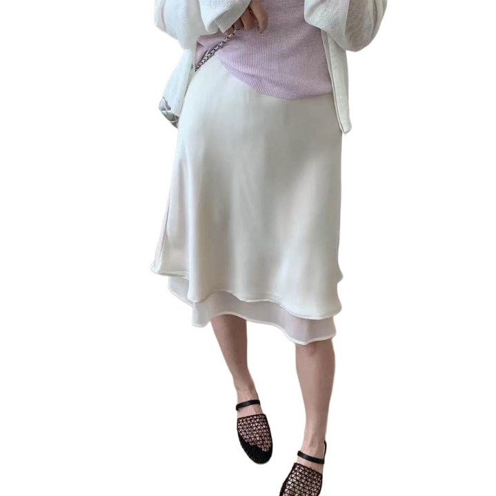 마이클로젯 MC0155 허리밴딩 쉬폰안감 A라인 실크 스커트