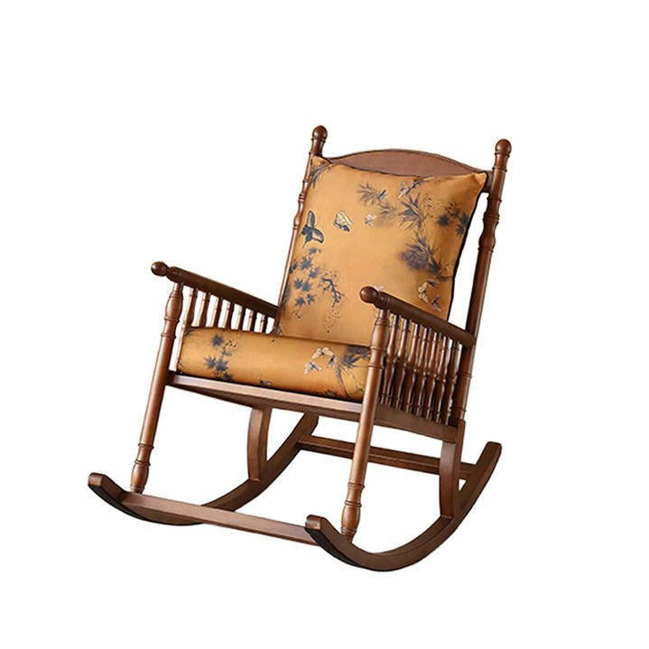 노르디가구 북유럽 원목 1인용 흔들의자 레트로 안락의자 거실 수유 독서용, 1개, 다크월넛 골든 플라워