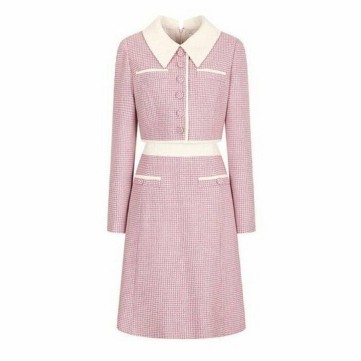 JJ JIGOTT JJ지고트 솔리드 배색 트위드 원피스 GNAA0OP12_DG