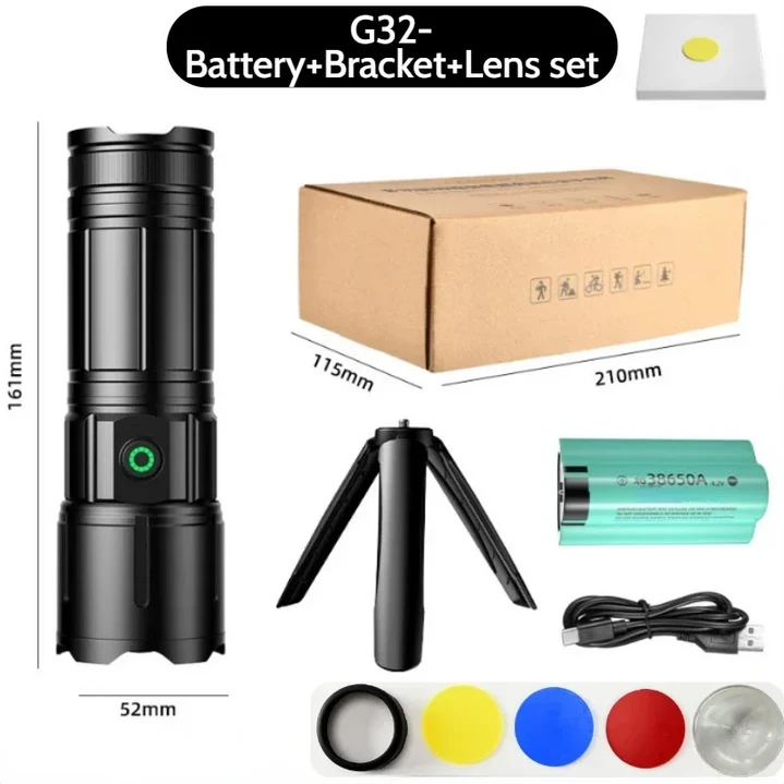 휴대용조명 C타입 충전식 LED 손전등 강력한 야외 자기 방어 핸드램프 캠핑 낚시 비상 토치 10000LM 38650A