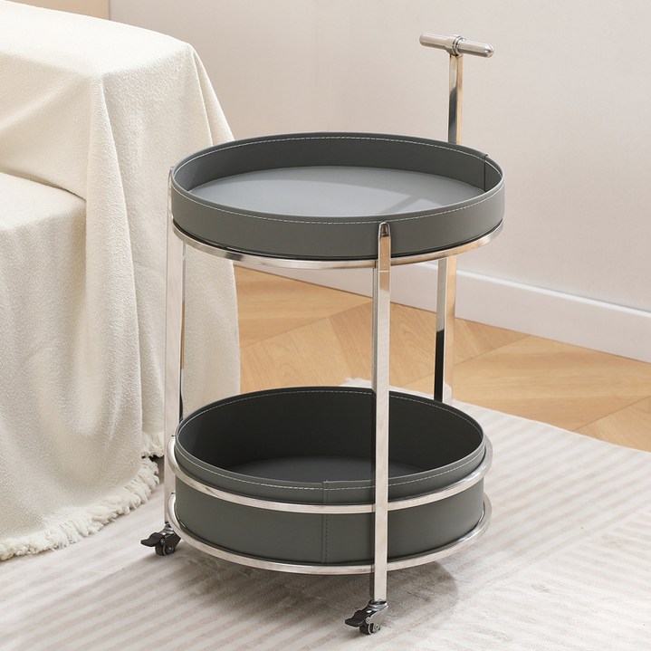 체리닷컴 고급 호텔식 가죽 트롤리 사이드 티 테이블, 그레이